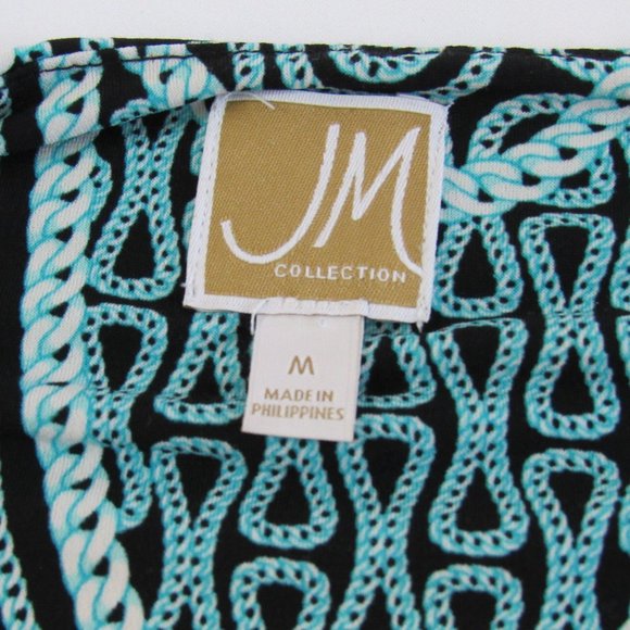 JM COLLECTION Women's Size M, Short Sleeve, Black, Blue Pullover stretch Top - Picture 5 of 7